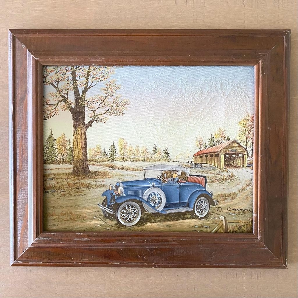 Vintage Signed C. Carson Serigraph Painting On Canvas-Wood Framed